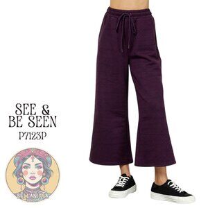 P7123P SEE & BE SEEN Plum Textured Cropped Stretch Wide Leg Pants